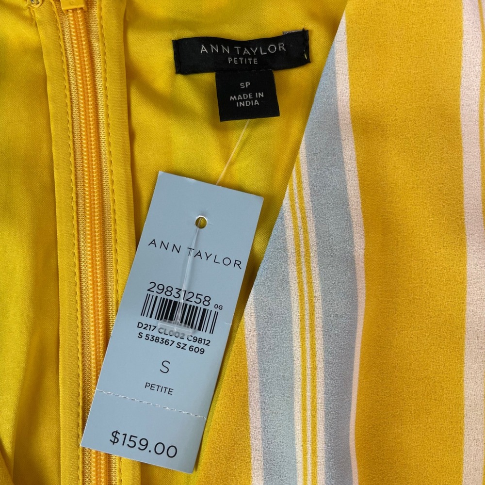 Ann Taylor Petite Yellow Striped Smocked Waist Maxi / Midi Dress SP 538367 NWT - Picture 7 of 11